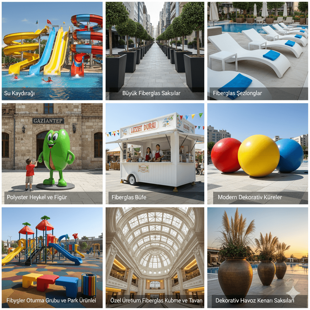 Express Dekorasyon lüks otel ve villa projeleri için özel üretim fiberglass tavan dekorasyonu, duvar panelleri ve modern mimari ürünler kolajı.