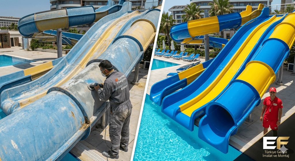 Antalya Otel ve Aquapark Su Kaydırağı Tamiri ve Fiberglass Boyama